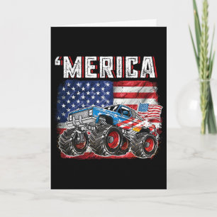 Monster Truck Usa Flag Merica Men Boys 4th Of July Card