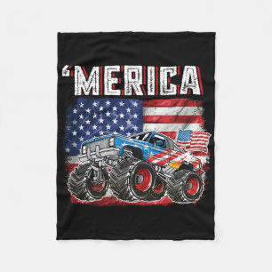 Monster Truck Usa Flag Merica Men Boys 4th Of July Fleece Blanket