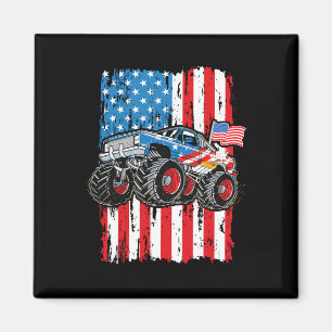Monster Truck Usa Flag Patriotic Boys Men 4th Of J Magnet