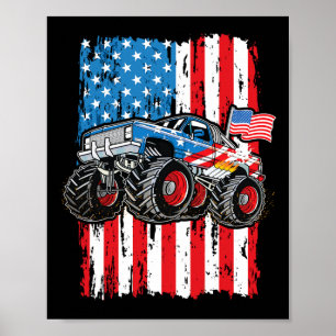 Monster Truck Usa Flag Patriotic Boys Men 4th Of J Poster