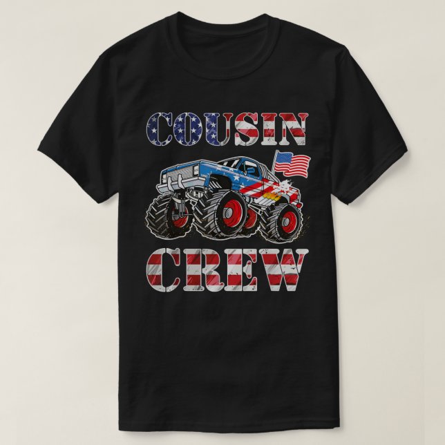 Monster Truck USA Flag Patriotic Cousin Crew 4th o T-Shirt (Design Front)