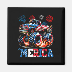 Monster Truck Usa Flag Patriotic Toddlers Boys 4th Magnet