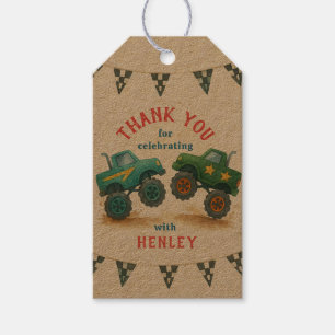 Monster Truck Watercolor Kids Birthday Party Gift Tags