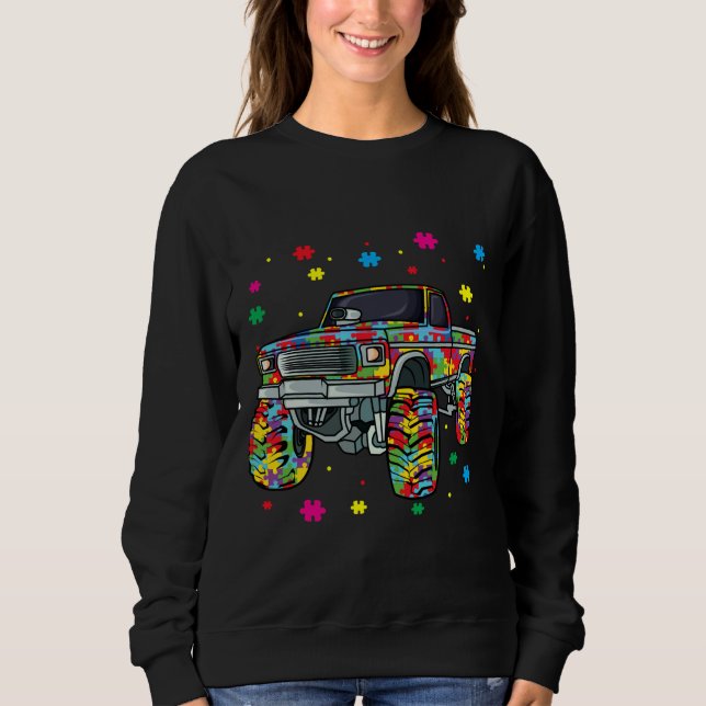 Monster Truck With Autism Awareness Puzzle Love Ac Sweatshirt (Front)