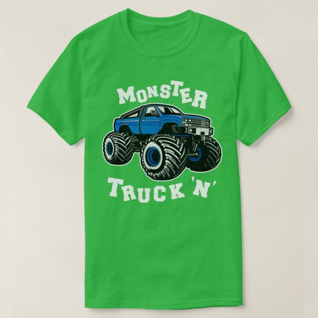Monster Truck x27Nx27 Blue Truck with Chunky Wheel T-Shirt (Design Front)