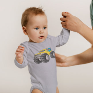 Monster Truck Yellow Blue Baby Bodysuit