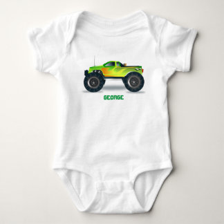 Monster Truck Yellow Orange Fire Personalise Me! Baby Bodysuit