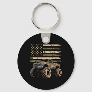 Monster Trucker Retro Monster Truck Usa Flag 4th J Key Ring