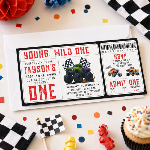 Monster Trucks 1st Birthday Ticket Invitation
