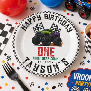 Monster Trucks 1st Birthday Vroom Party Paper Plate