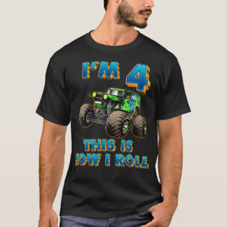 Monster Trucks 4th Birthday Boy 4 Years Old  T-Shirt