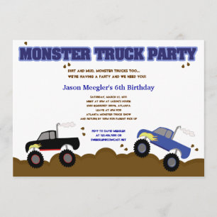 MONSTER TRUCKS 5x7 Birthday Invitations