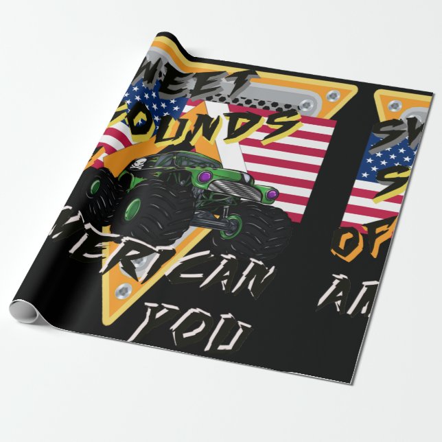 Monster Trucks All American Design Wrapping Paper (Unrolled)