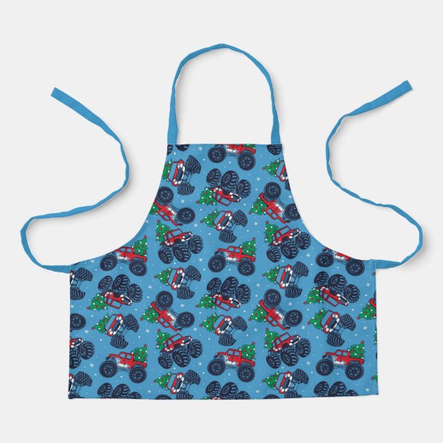 Monster Trucks and Christmas Trees Pattern Apron (Front)