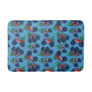 Monster Trucks and Christmas Trees Pattern Bath Mat