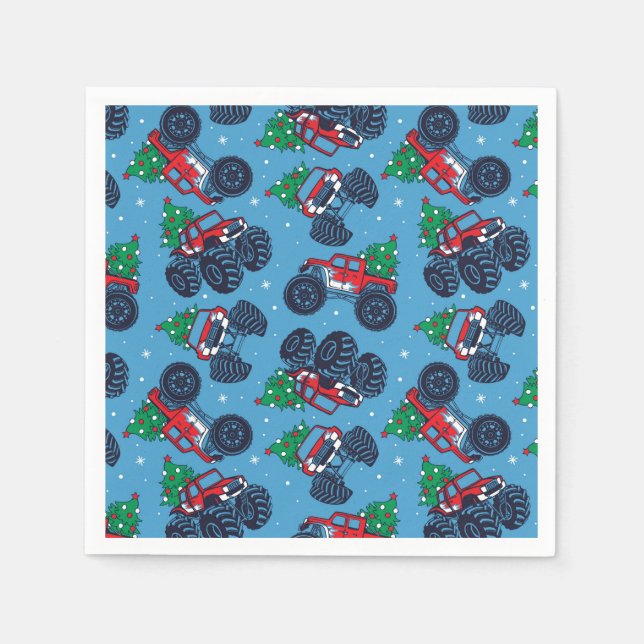 Monster Trucks and Christmas Trees Pattern Napkin (Front)