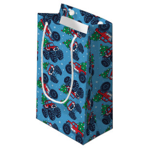 Monster Trucks and Christmas Trees Pattern Small Gift Bag