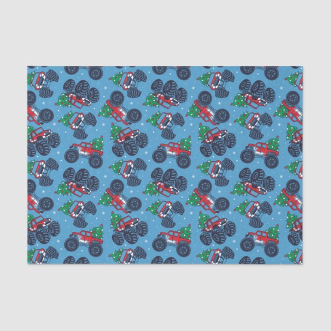 Monster Trucks and Christmas Trees Pattern Tissue Paper (Front)