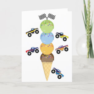 Monster Trucks and Ice Cream Cone Birthday Weekend Card