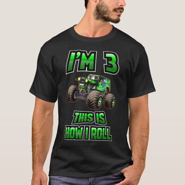 Monster Trucks Are My Jam 3rd Birthday Boy 3 Years T-Shirt (Front)