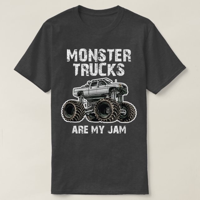 MONSTER TRUCKS ARE MY JAM; Big Lifted Grey Truck  T-Shirt (Design Front)
