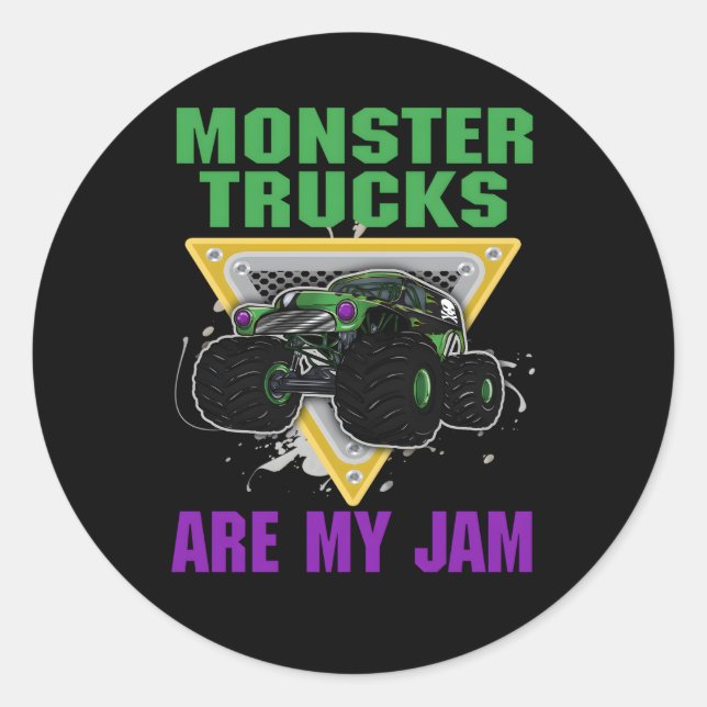Monster Trucks Are My Jam Classic Round Sticker (Front)