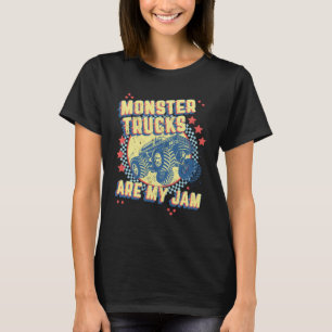 Monster Trucks Are My Jam Retro Chequered Flag Rac T-Shirt