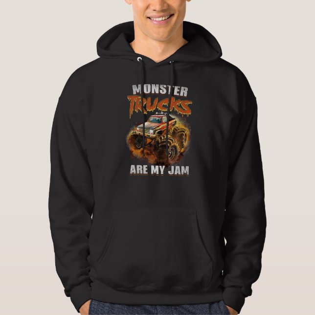 Monster Trucks Are My Jam  Toddler Boys Kids Hoodie (Front)