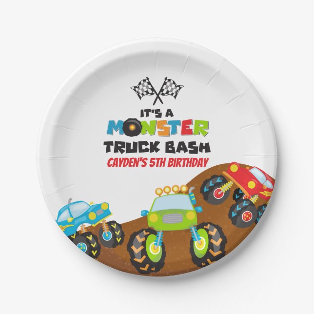 Monster Trucks birthday Paper Plate (Front)