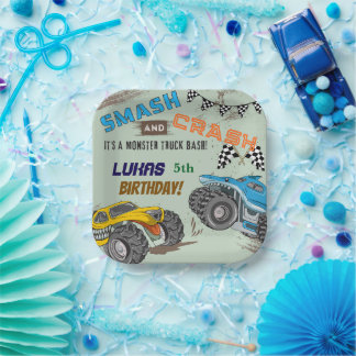 Monster Trucks Boy Birthday Party  Paper Plate