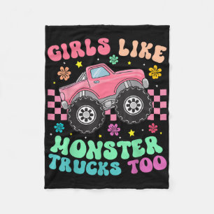 Monster Trucks Girls Like Monster Trucks Too Fleece Blanket