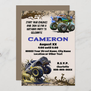Monster Trucks in The Mud Invitation
