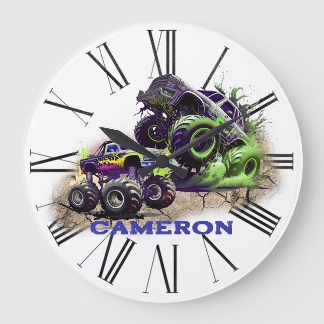 Monster Trucks in The Mud Large Clock (Front)