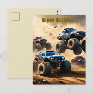 Monster Trucks Racing In The Desert, Bday Postcard