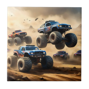 Monster Trucks Racing In The Desert, Ceramic Tile