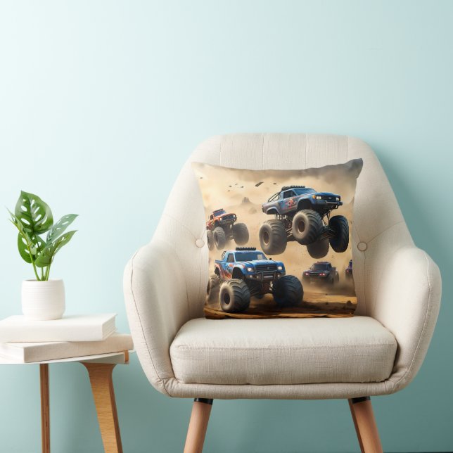 Monster Trucks Racing In The Desert, Cushion (Chair)