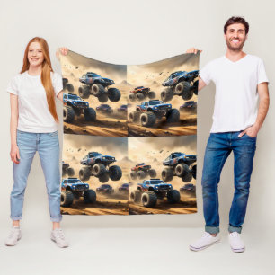 Monster Trucks Racing In The Desert, Fleece Blanket