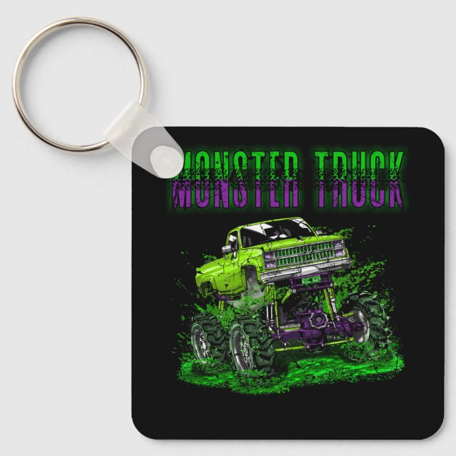 Monster Trucks Retro Design for Vehicle Fans Dirty Key Ring (Front)