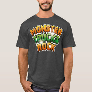 Monster Trucks Rock Green and Orange Rock Text T-Shirt