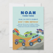 Monster Trucks Themed Birthday Invitation 5"x7"