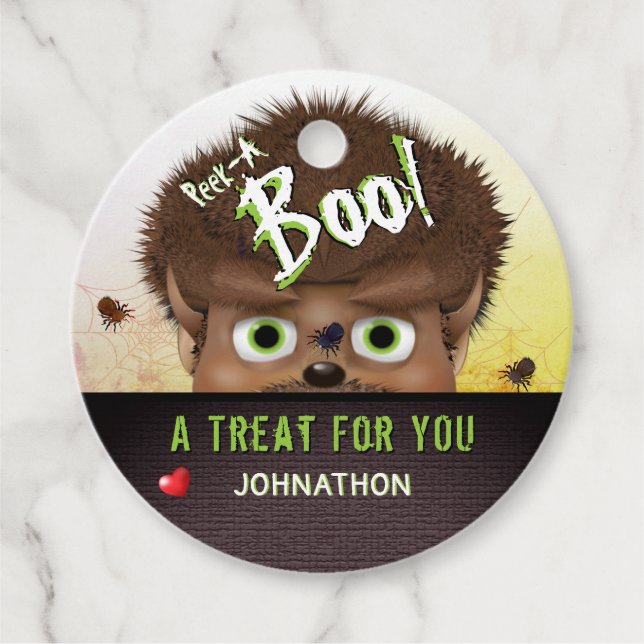 Monster Werewolf Peek A Boo Candy Bag Tag (Front)