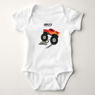 Monster  wheels orange, yellow, red, green baby b bodysuit