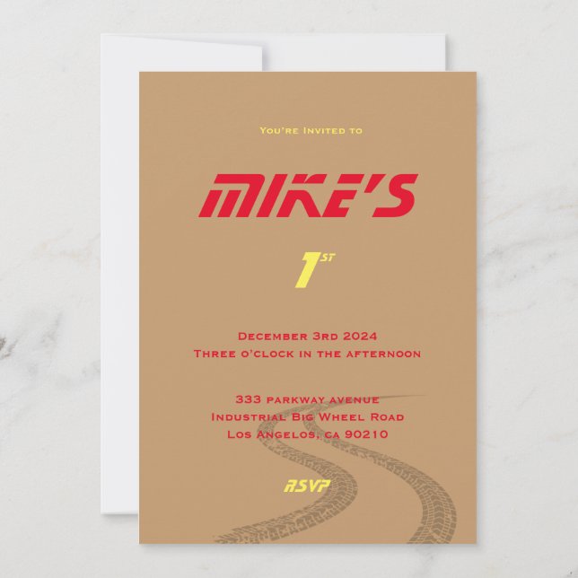 Monster  wheels orange, yellow, red, green baby b  invitation (Back)