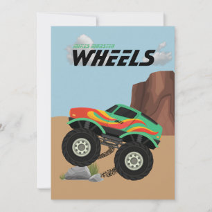 Monster wheels orange, yellow, red, green invitation