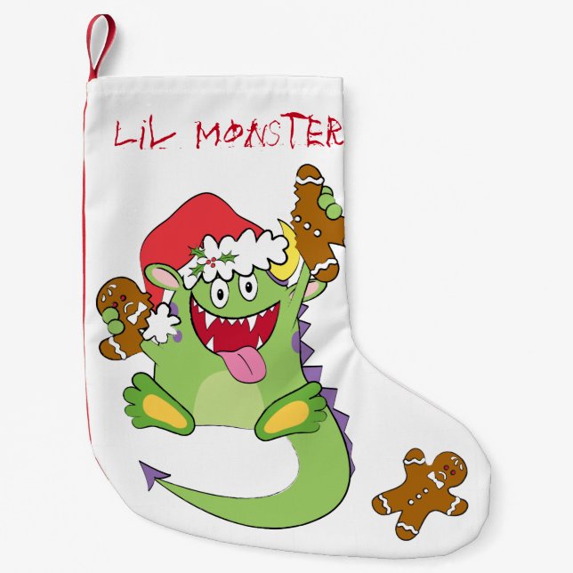 Monster with Gingerbread Man Small Christmas Stocking (Front)
