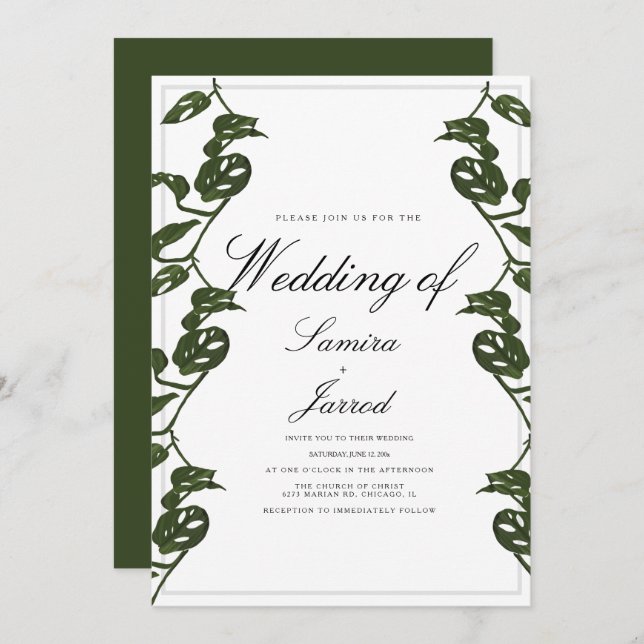 Monstera Adansonii Tropical Botanical Vine Wedding Invitation (Front/Back)