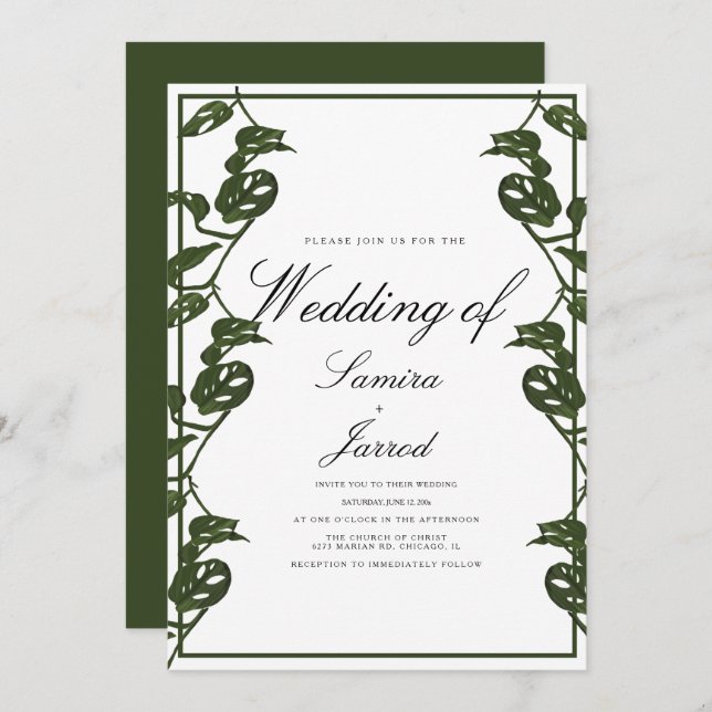 Monstera Adansonii Tropical Botanical Vine Wedding Invitation (Front/Back)