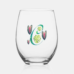 Monstera Alphabet "C" Stemless Wine Glass