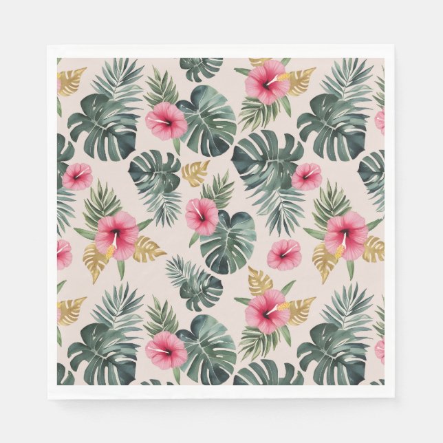 Monstera and Hibiscus Pattern Napkin (Front)