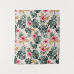 Monstera and Hibiscus Pattern Tapestry
